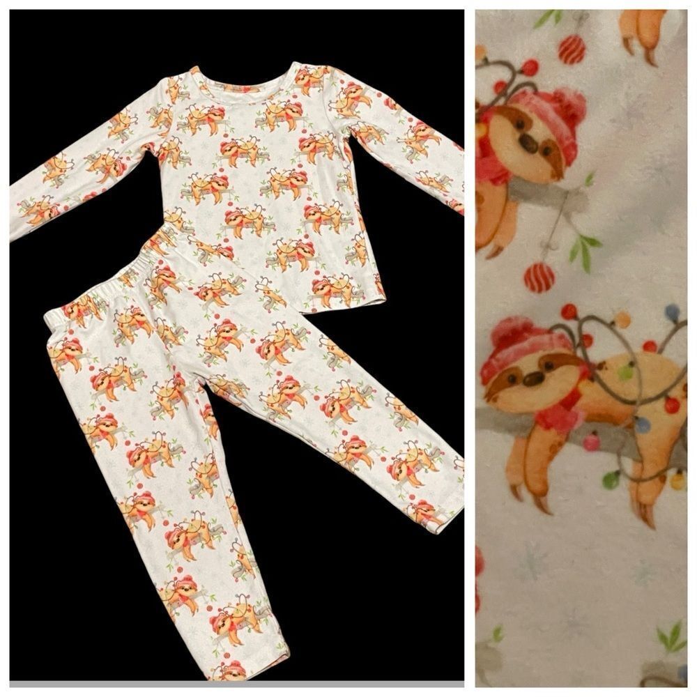Charlie’s Project Sloth Christmas Holiday Pajamas White Orange Red Size 2T